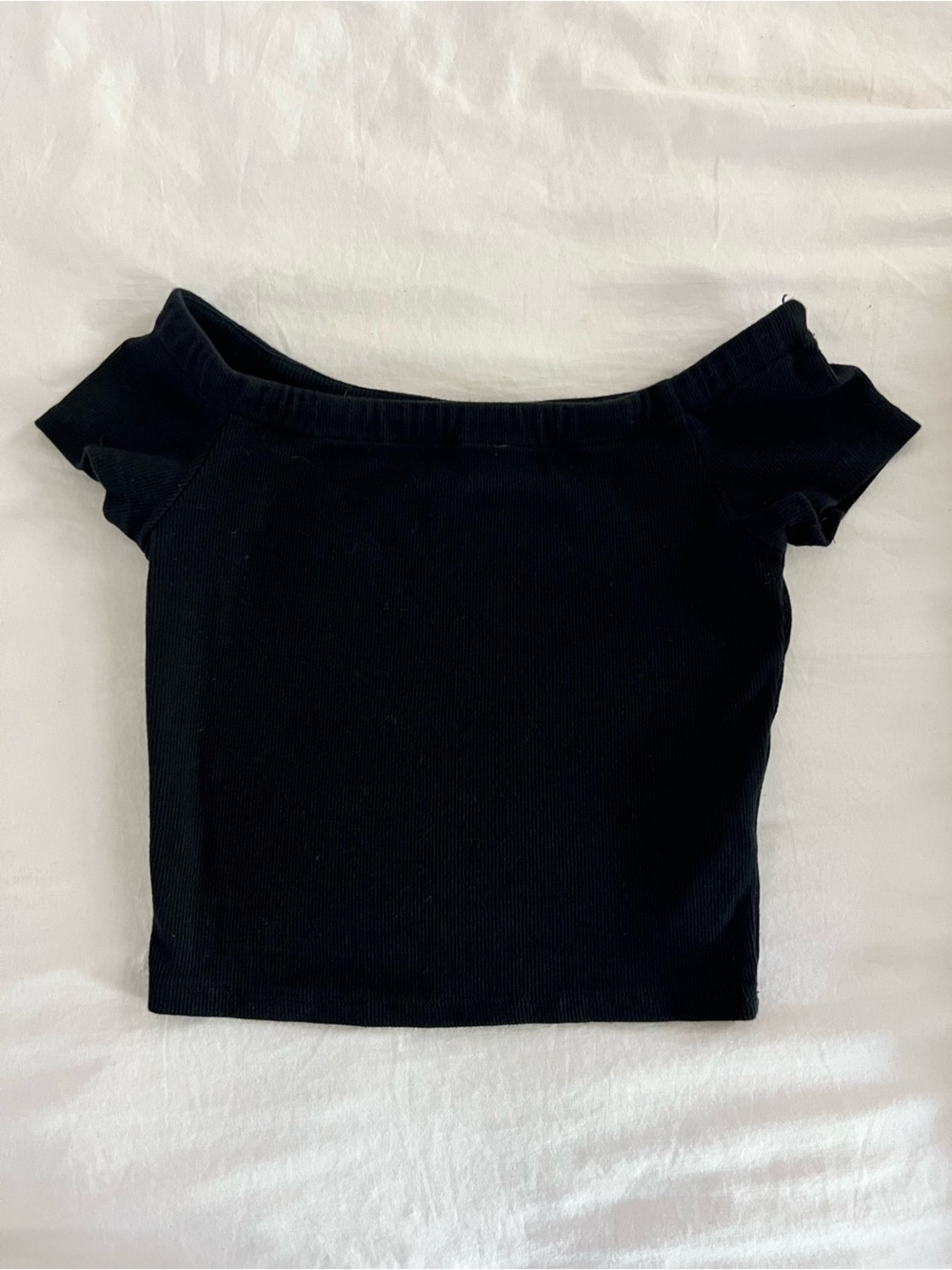 Zara Black Ribbed Off-Shoulder Crop Top, XS